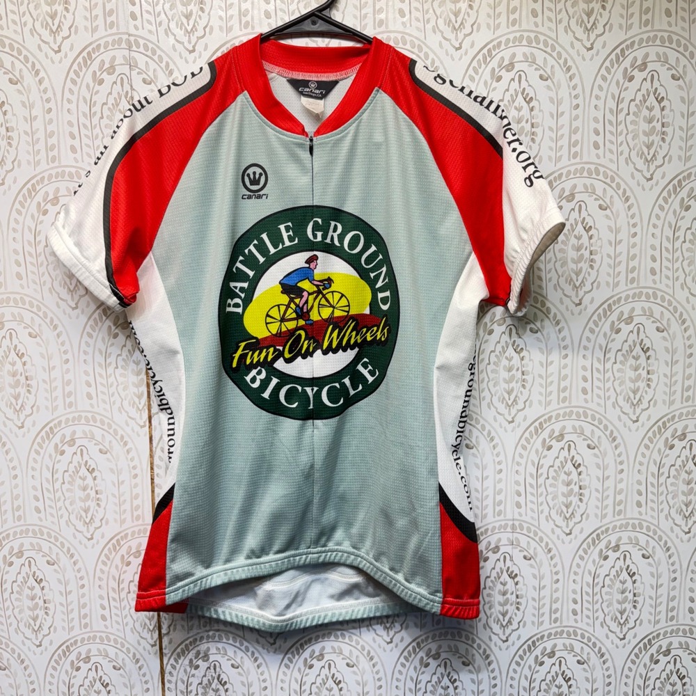 Canari Cycling Jersey Mens Large Red Battle Ground Bicycle Fun On‎ Wheels USA